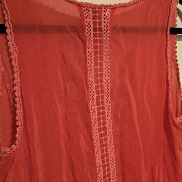 Johnny Was Dress Large Coral Embroidered Sleeveless Lace Swing V Neck READ - Picture 7 of 10